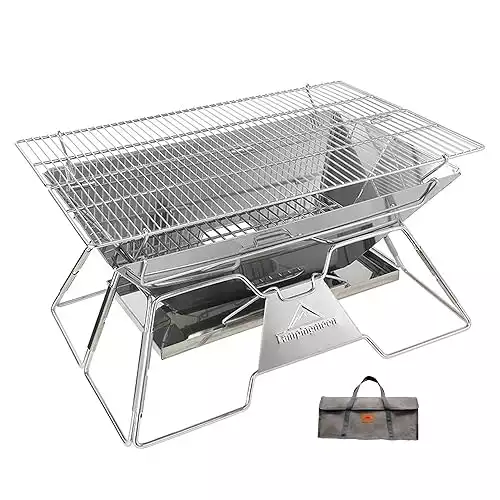 CAMPINGMOON Portable Camping Fire Pit Stainless Steel with Carrying Bag