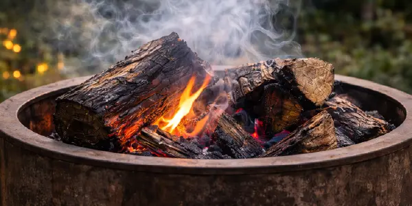Damp firewood causing smoke in fire pit